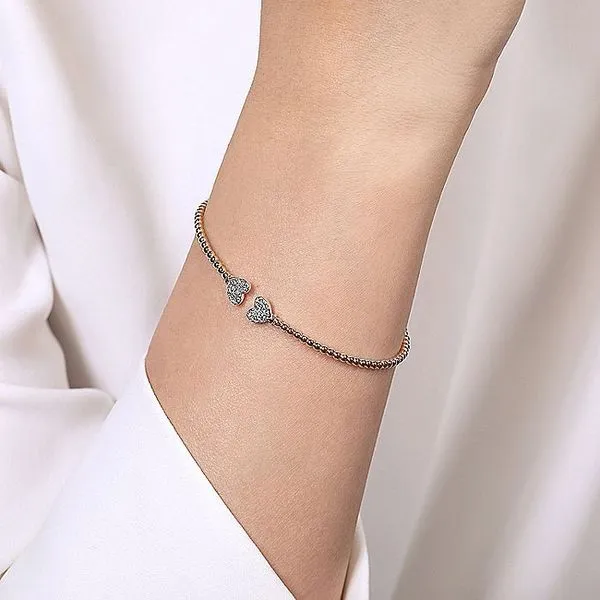 14K Rose Gold Bujukan Split Cuff Bracelet with White Gold Pavé Diamond Hearts Image 2 Carroll / Ochs Jewelers Monroe, MI