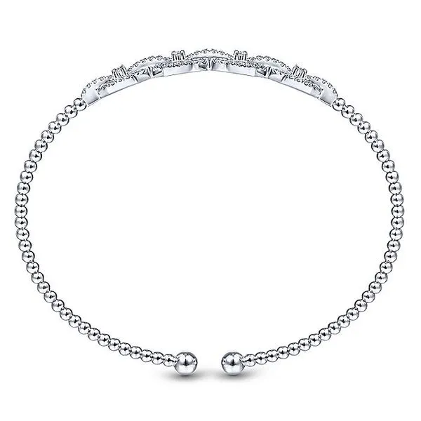 14K White Gold Bujukan Bead Cuff Bracelet with Diamond Pavé Links Image 2 Carroll / Ochs Jewelers Monroe, MI