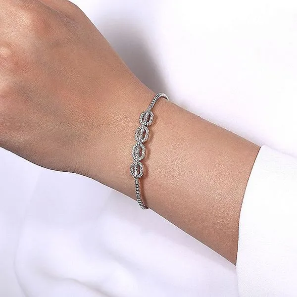 14K White Gold Bujukan Bead Cuff Bracelet with Diamond Pavé Links Image 3 Carroll / Ochs Jewelers Monroe, MI