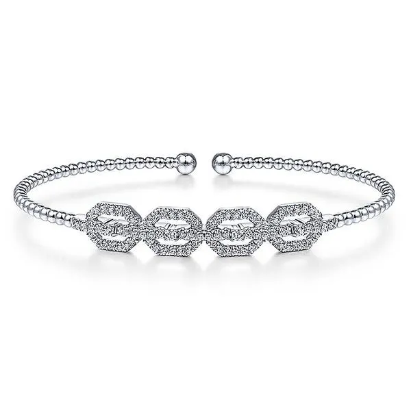 14K White Gold Bujukan Bead Cuff Bracelet with Diamond Pavé Links Carroll / Ochs Jewelers Monroe, MI