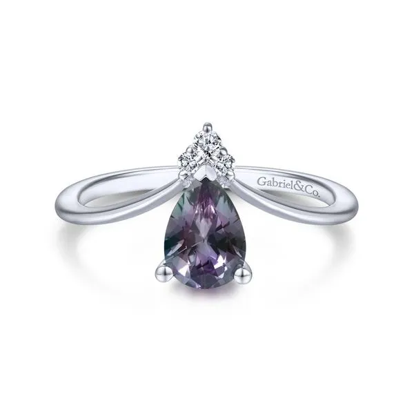 14K White Gold Teardrop Alexandrite and Diamond Chevron Ring Carroll / Ochs Jewelers Monroe, MI