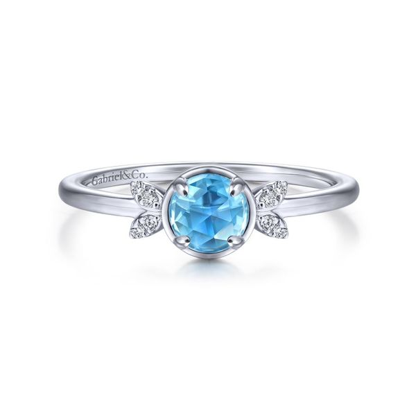 14K White Gold Floral Blue Topaz Diamond Ring Carroll / Ochs Jewelers Monroe, MI