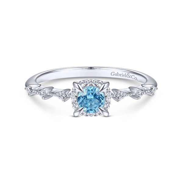 14K White Gold Round Blue Topaz and Diamond Halo Ring Carroll / Ochs Jewelers Monroe, MI