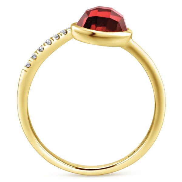 14K Yellow Gold Oval Garnet and Diamond Bypass Split Ring Image 2 Carroll / Ochs Jewelers Monroe, MI