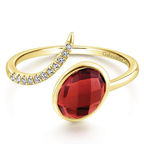 14K Yellow Gold Oval Garnet and Diamond Bypass Split Ring Carroll / Ochs Jewelers Monroe, MI