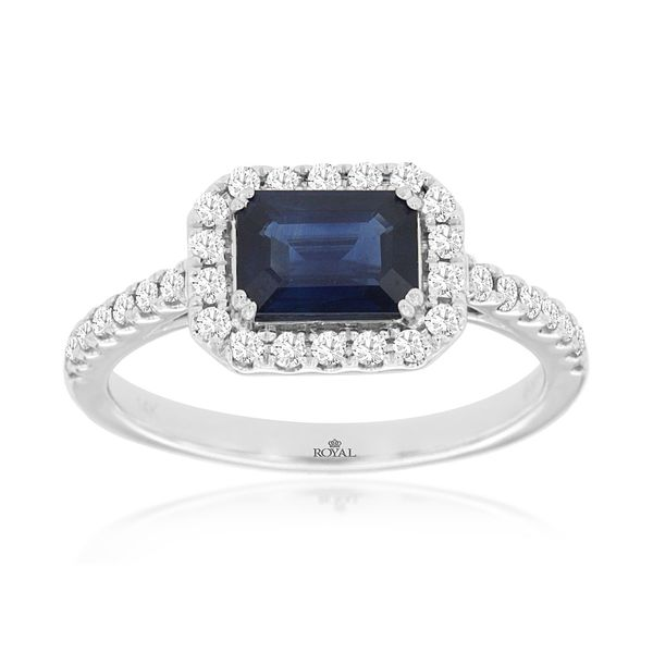 Sapphire & Diamonds Sideways Halo Ring in 14 Karat Carroll / Ochs Jewelers Monroe, MI