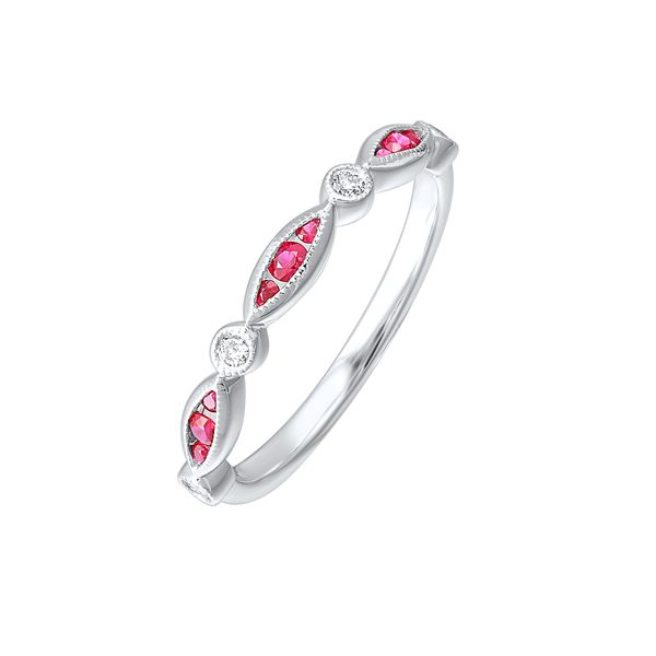 Ruby & Diamond Bead Edge Ring in 14 Karat Carroll / Ochs Jewelers Monroe, MI