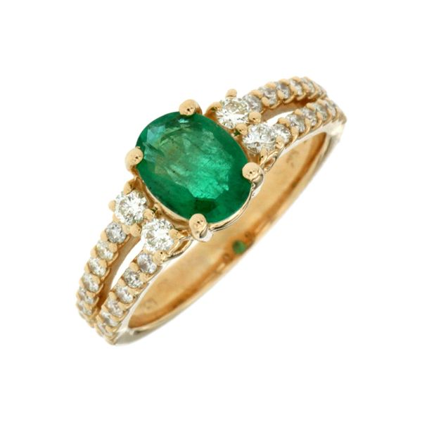 Emerald & Diamonds Split Shank Ring in 14 Karat Carroll / Ochs Jewelers Monroe, MI