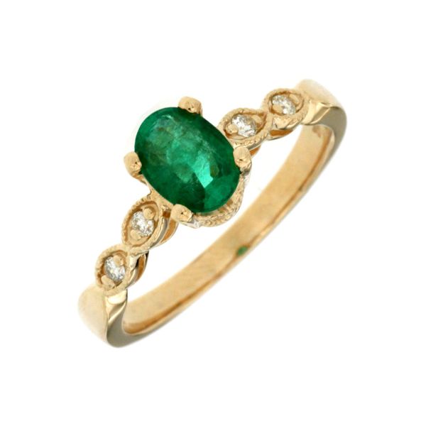 Emerald & Diamonds Bead Side Ring in 14 Karat Carroll / Ochs Jewelers Monroe, MI