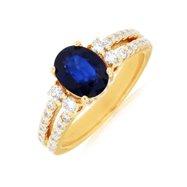 Sapphire & Diamonds Split Shank Ring in 14 Karat Carroll / Ochs Jewelers Monroe, MI