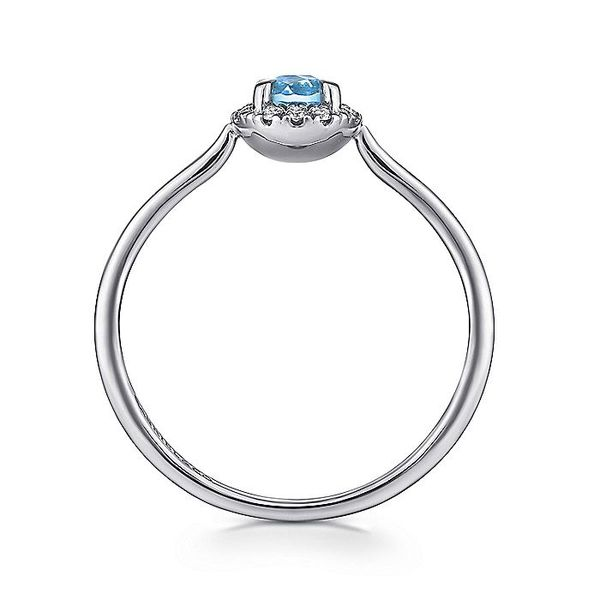 14K White Gold Blue Topaz and Diamond Halo Promise Ring Image 2 Carroll / Ochs Jewelers Monroe, MI