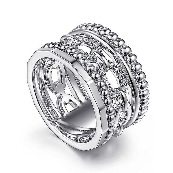 925 Sterling Silver White Sapphire Wide Statement Ring Image 2 Carroll / Ochs Jewelers Monroe, MI