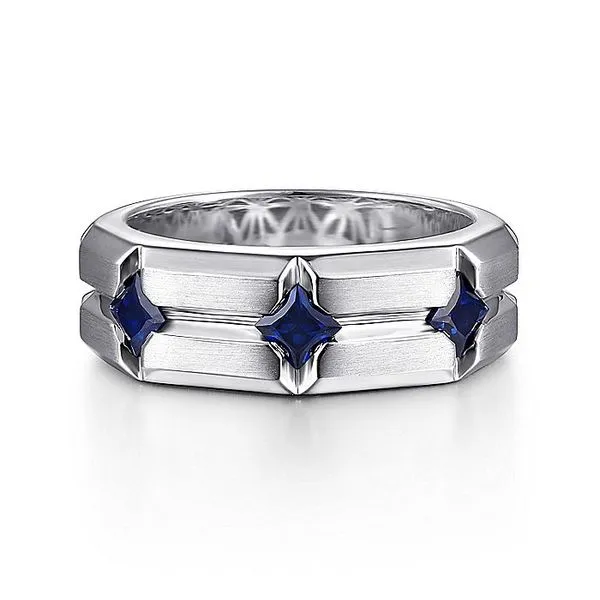 925 Silver Ring with Square Sapphire Stations Carroll / Ochs Jewelers Monroe, MI