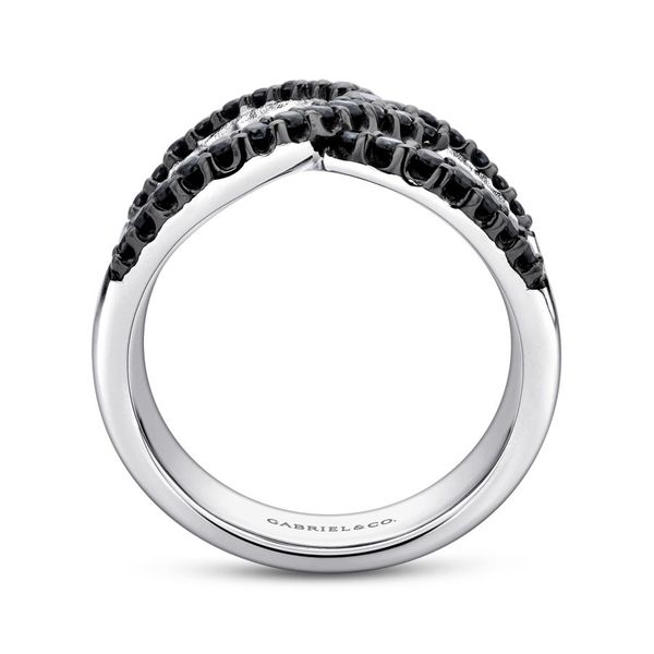 925 Sterling Silver Hammered Wide Band Black Spinel Ring Image 2 Carroll / Ochs Jewelers Monroe, MI