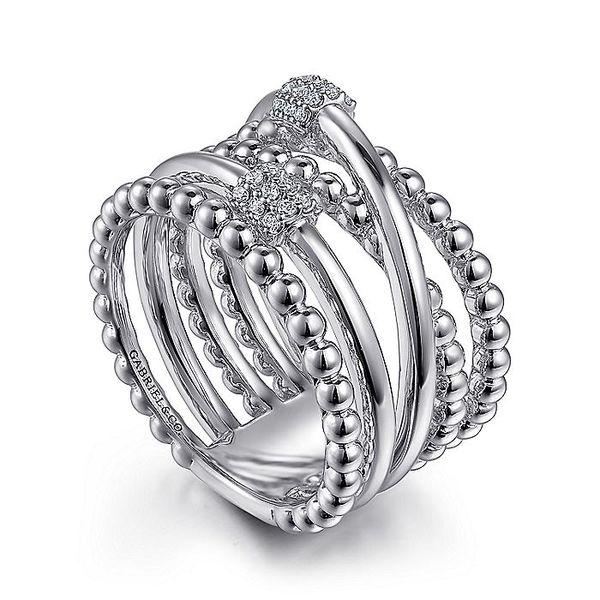 925 Sterling Silver White Sapphire Cris-Cross Ring Image 2 Carroll / Ochs Jewelers Monroe, MI