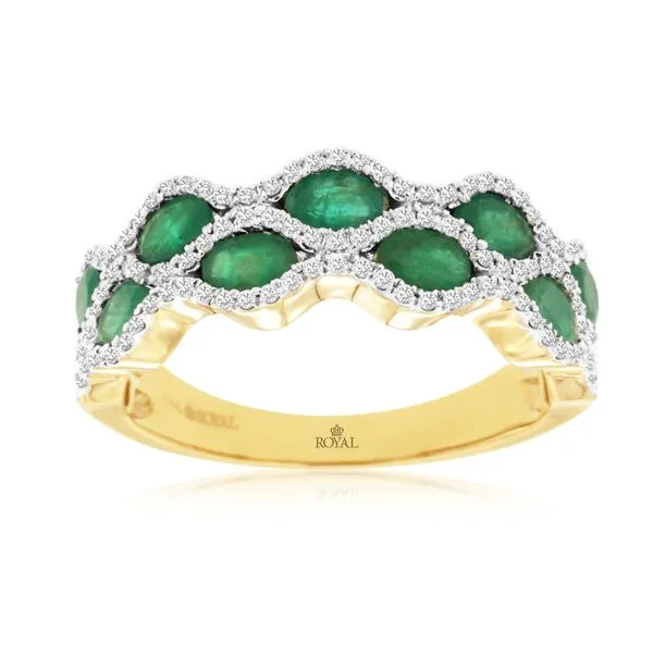Emeralds & Diamonds Wave Ring in 14 Karat Carroll / Ochs Jewelers Monroe, MI