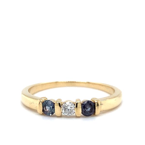 14K Yellow Gold 3 Stone Ring with Created Alexandrites and Diamond Carroll / Ochs Jewelers Monroe, MI