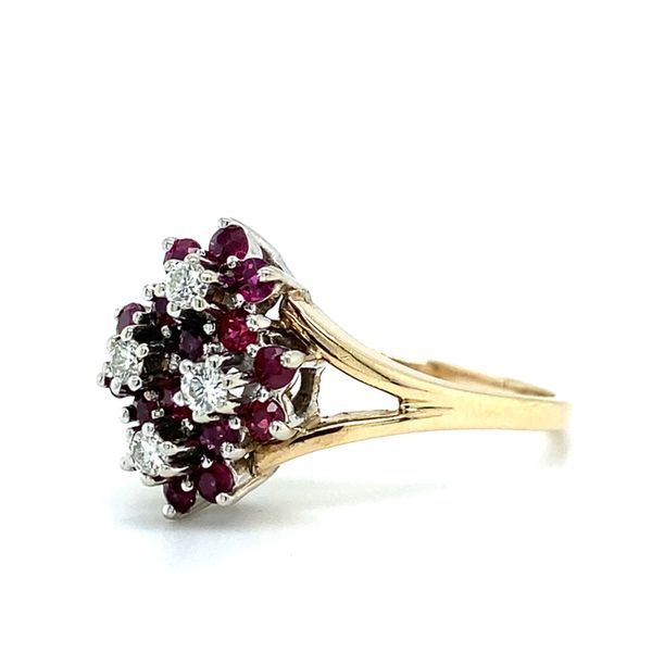 14K Yellow Gold Flowers Ring with Rubies and Diamonds Image 2 Carroll / Ochs Jewelers Monroe, MI