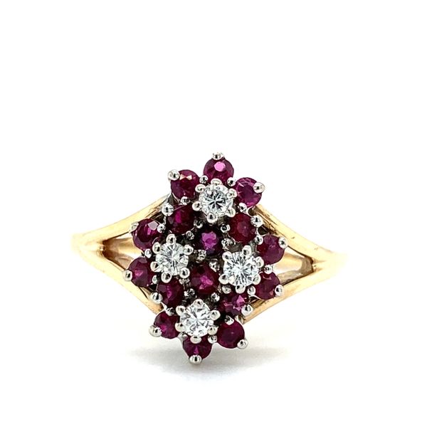 14K Yellow Gold Flowers Ring with Rubies and Diamonds Carroll / Ochs Jewelers Monroe, MI