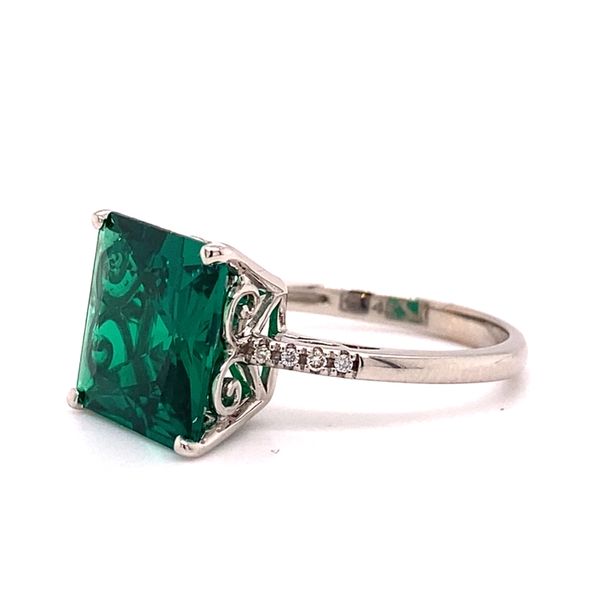 14K White Gold Ring with Created Emerald and Diamonds Image 2 Carroll / Ochs Jewelers Monroe, MI