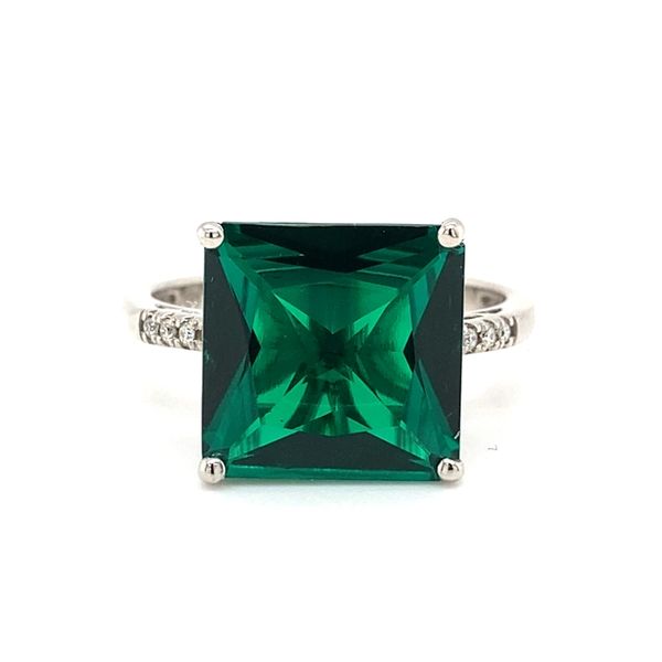14K White Gold Ring with Created Emerald and Diamonds Carroll / Ochs Jewelers Monroe, MI