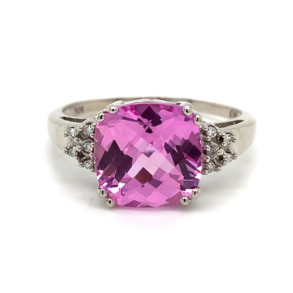 10K White Gold Ring with Created Pink Sapphire and Diamonds Carroll / Ochs Jewelers Monroe, MI