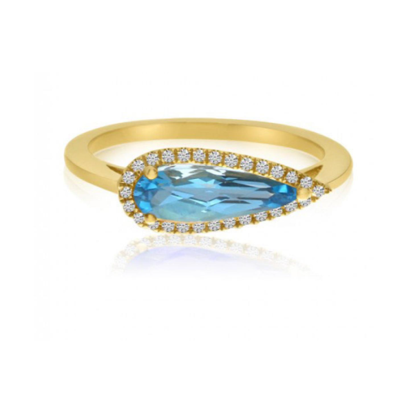 14K Yellow Gold Halo Blue Topaz Diamond Ring Carroll / Ochs Jewelers Monroe, MI