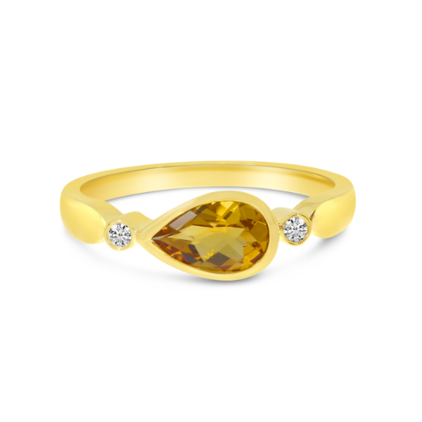 14K Yellow Gold Pear Citrine Diamond Bezel Ring Carroll / Ochs Jewelers Monroe, MI