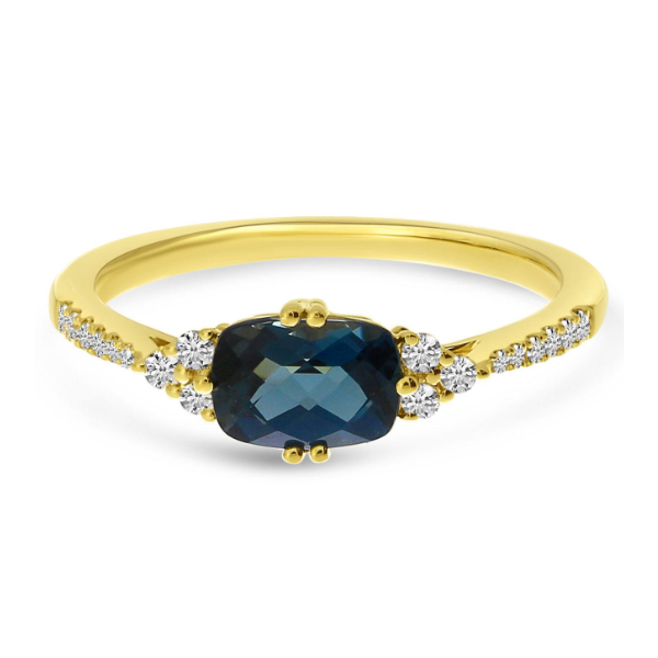 14K Yellow Gold Cushion Blue Topaz Diamond Ring Carroll / Ochs Jewelers Monroe, MI