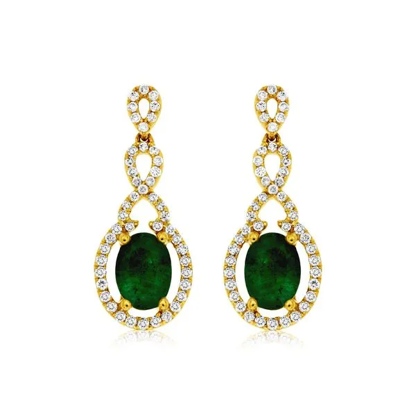 Emeralds & Diamonds Twist Dangle Earrings in 14 Karat Carroll / Ochs Jewelers Monroe, MI