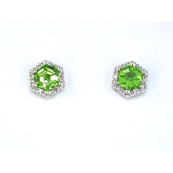 Peridots & Diamonds Halo Earrings in 14 Karat Carroll / Ochs Jewelers Monroe, MI