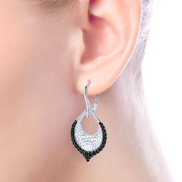 925 Sterling Silver Hammered Teardrop Leverback Earrings with Black Spinel Image 2 Carroll / Ochs Jewelers Monroe, MI