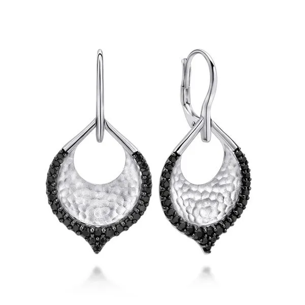 925 Sterling Silver Hammered Teardrop Leverback Earrings with Black Spinel Carroll / Ochs Jewelers Monroe, MI