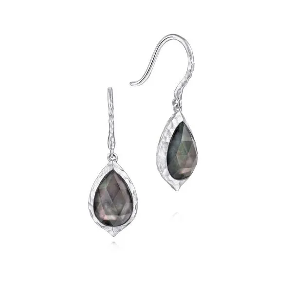 925 Sterling Silver Hammered Pear Shaped Rock Crystal/Black MOP Drop Earrings Carroll / Ochs Jewelers Monroe, MI