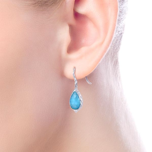 925 Sterling Silver Hammered Pear Shaped Rock Crystal/Turquoise Drop Earrings Image 2 Carroll / Ochs Jewelers Monroe, MI