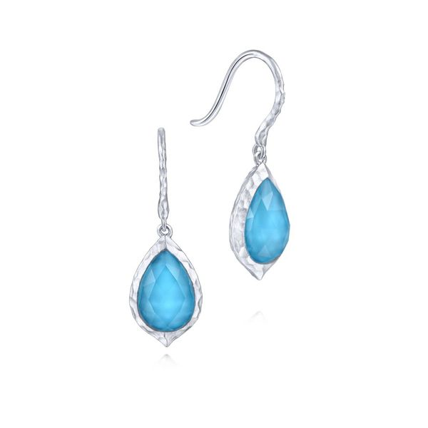 925 Sterling Silver Hammered Pear Shaped Rock Crystal/Turquoise Drop Earrings Carroll / Ochs Jewelers Monroe, MI