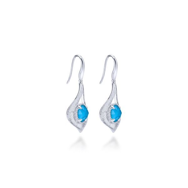 925 Sterling Silver Teardrop Rock Crystal and Turquoise Drop Earrings Image 2 Carroll / Ochs Jewelers Monroe, MI