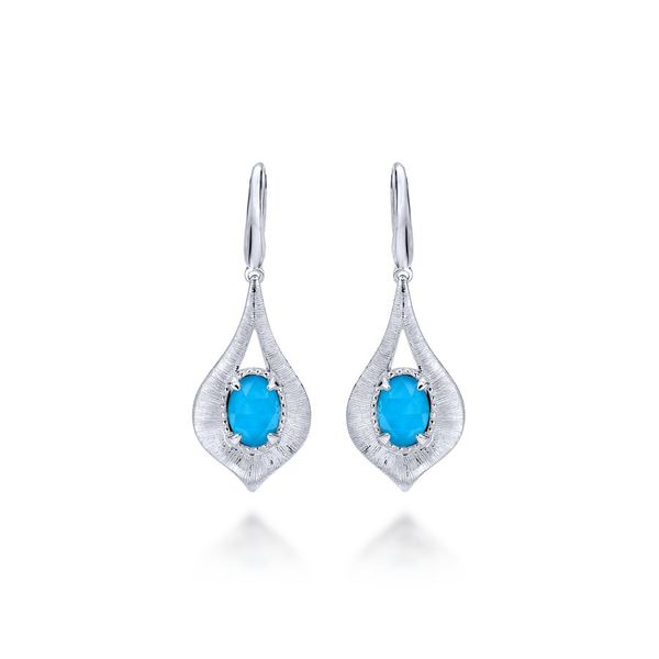925 Sterling Silver Teardrop Rock Crystal and Turquoise Drop Earrings Carroll / Ochs Jewelers Monroe, MI