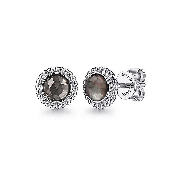 925 Sterling Silver Round Rock Crystal/Black Mother of Pearl Stud Earrings Carroll / Ochs Jewelers Monroe, MI