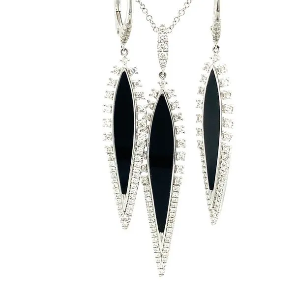 14K White Gold Diamond and Onyx Drop Earrings Image 3 Carroll / Ochs Jewelers Monroe, MI