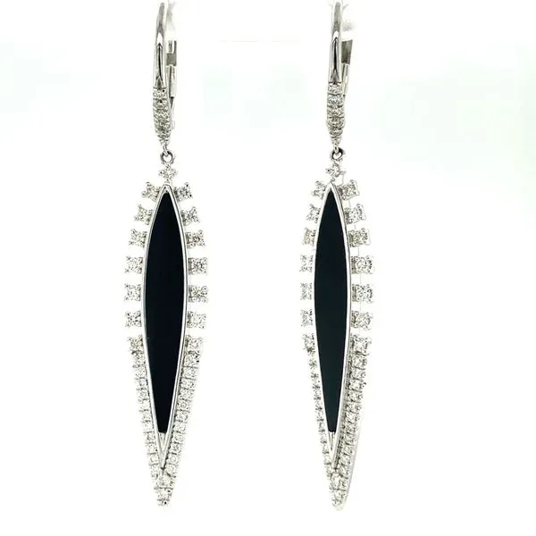 14K White Gold Diamond and Onyx Drop Earrings Image 4 Carroll / Ochs Jewelers Monroe, MI