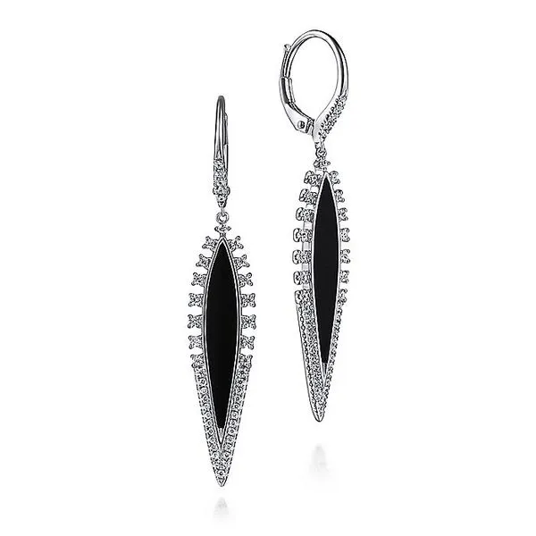 14K White Gold Diamond and Onyx Drop Earrings Carroll / Ochs Jewelers Monroe, MI