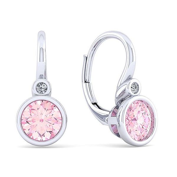 925 Silver Pink Created Zircon and Diamond Leverback Earrings Carroll / Ochs Jewelers Monroe, MI