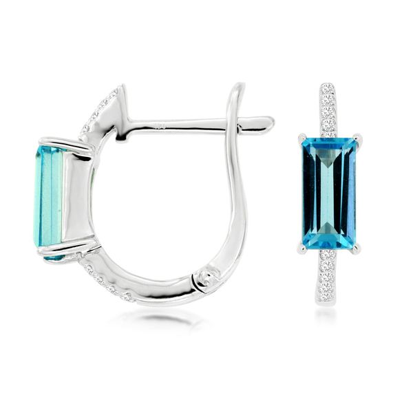 Blue Topazs & Diamonds Huggie Hoop Earrings in 14 Karat Carroll / Ochs Jewelers Monroe, MI