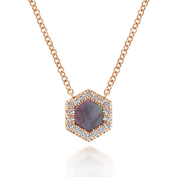 14K Rose Gold Black Mother Pearl and Diamond Necklace Carroll / Ochs Jewelers Monroe, MI