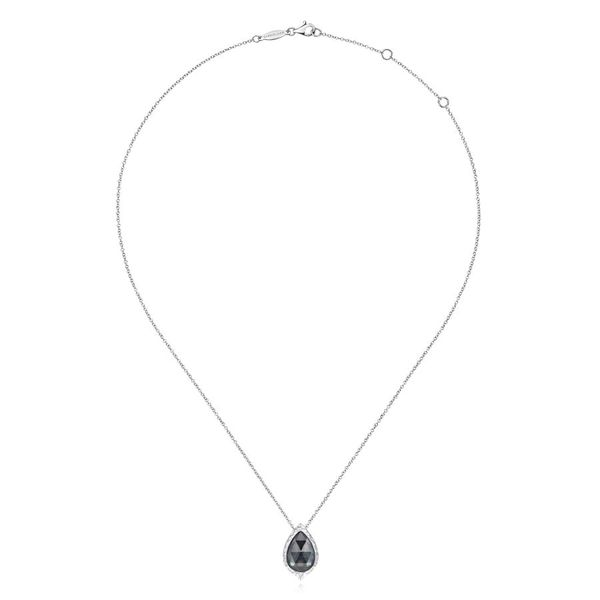 925 Sterling Silver Hammered Pear Shaped Rock Crystal / Black Mother of Pearl Pendant Necklace Image 2 Carroll / Ochs Jewelers Monroe, MI