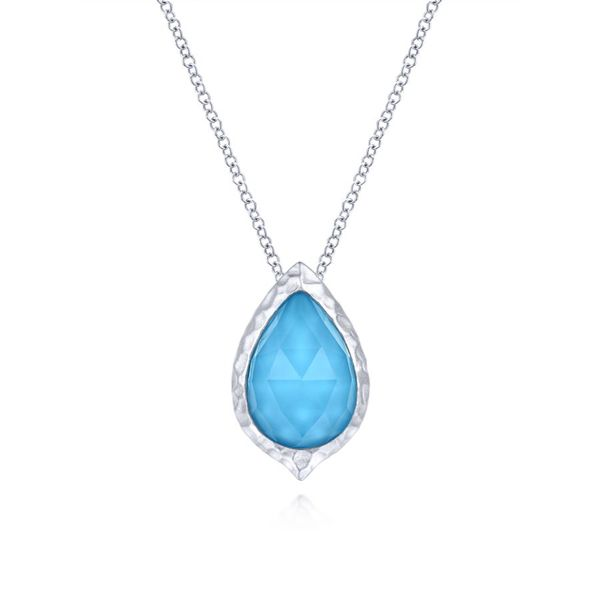 925 Sterling Silver Round Rock Crystal/Turquoise Doublet Pendant Necklace Carroll / Ochs Jewelers Monroe, MI