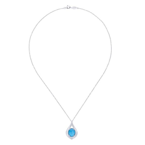 925 Sterling Silver Oval Rock Crystal and Turquoise Pendant Necklace Image 2 Carroll / Ochs Jewelers Monroe, MI