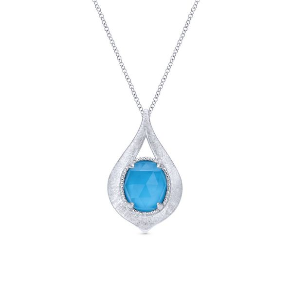 925 Sterling Silver Oval Rock Crystal and Turquoise Pendant Necklace Carroll / Ochs Jewelers Monroe, MI