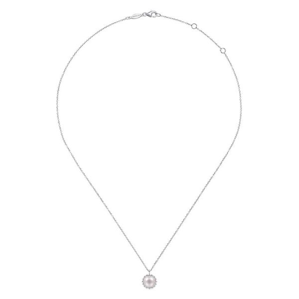 925 Sterling Silver Round Pearl Pendant Necklace with Beaded Frame Image 2 Carroll / Ochs Jewelers Monroe, MI